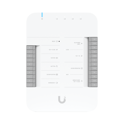 UBIQUITI - UniFi Access Hub Door, puede conectar 2 lectores y 2 cámaras (no incluidos) para controlar solo una puerta / 2 terminales AUX y 4 entradas adicionales (sensores y botones) POE 802.3bt no incluido