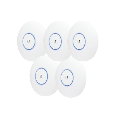 UBIQUITI -  Paquete de 5 Access Point UniFi doble banda 802.11ac MIMO 3X3 para interior, PoE af/at, soporta 250 clientes, Hasta 1.3 Gbps