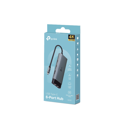 TP-LINK - Adaptador HUB 6 en 1, 1 puerto USB-C entrada, 1 puerto HDMI 4K, 1 puerto Ethernet Gigabit, 1 puerto USB-C y 2 puertos USB-A