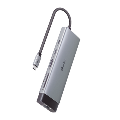 TP-LINK - Adaptador HUB 9 en 1, 1 puerto USB-C entrada, 1 puerto HDMI 4K, 1 puerto Ethernet Gigabit, 1 puerto SD y MicroSD, 1 puerto USB-C y 3 puertos USB-A