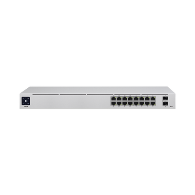UBIQUITI - UniFi Switch USW-16-POE Gen2, Capa 2 de 16 puertos (8 puertos PoE 802.3af/at + 8 puertos Gigabit) + 2 puertos 1G SFP, 42W, pantalla informativa