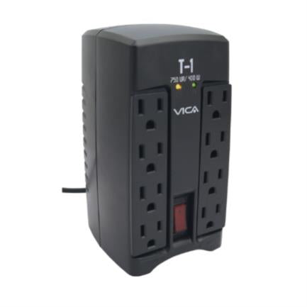VICA - Regulador Vica Electrónico T-1 Voltaje 750VA/400W 8 Contactos Indicadores LED