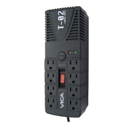 VICA - Regulador Vica Electrónico T-02 Voltaje 1200VA/700W 8 Contactos Indicadores LED
