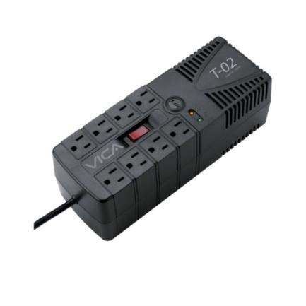 VICA - Regulador Vica Electrónico T-02 Voltaje 1200VA/700W 8 Contactos Indicadores LED
