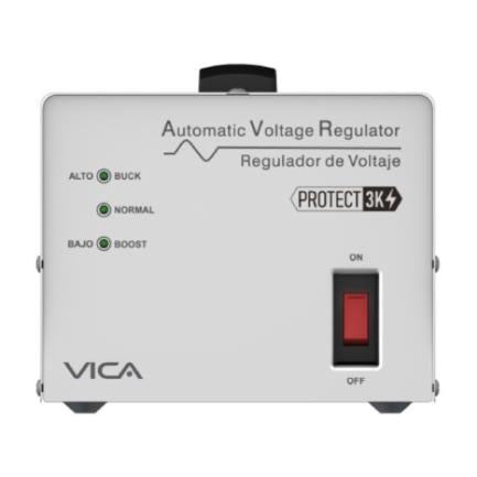 VICA - Regulador Vica Protect 3K 3000VA/1800W 4 Contactos para Línea Blanca Impresión LED Indicadores 3 Años Garantía