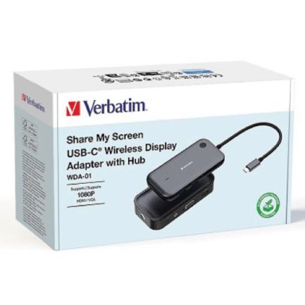 VERBATIM - Adaptador Verbatim Inalámbrico USB-C con Lector de Tarjetas QCast Mirror WDA-01