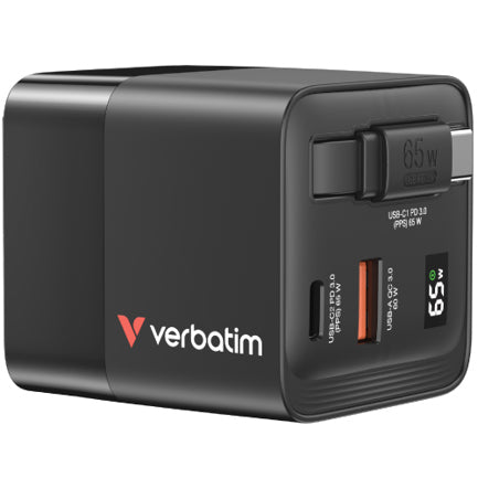 VERBATIM - Cargador Verbatim GaN 65W de Cable retráctil