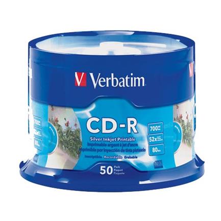 VERBATIM - Disco VERBATIM CD-R 52X 80MIN 700MB Imprimible Plata C/50