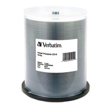 VERBATIM - Disco VERBATIM CD-R  52X 80MIN 700MB Blanco Imprimible C/100