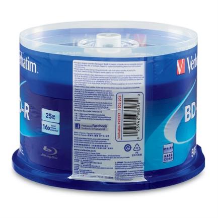 VERBATIM - Disco Compacto Verbatim Blu Ray BD-R 25GB 16X Torre C/50