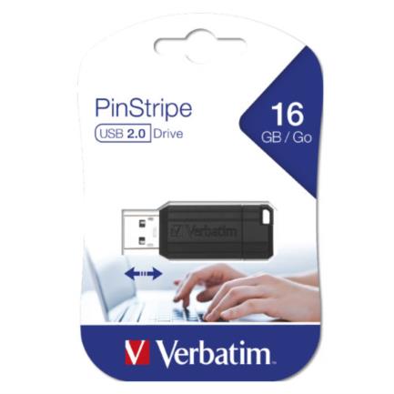 VERBATIM - Memoria USB VERBATIM Flash 2.0 PinStripe 16GB -Negro