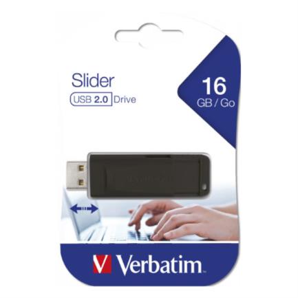 VERBATIM - Memoria USB VERBATIM Flash 2.0 Slider 16GB - Negro