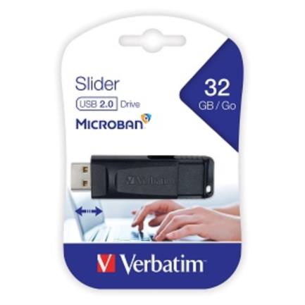 VERBATIM - Memoria USB VERBATIM Flash 2.0 Slider 32GB - Negro