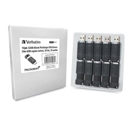 VERBATIM - Memoria USB VERBATIM Flash 2.0 PinStripe 32 GB (Paq 10 piezas)