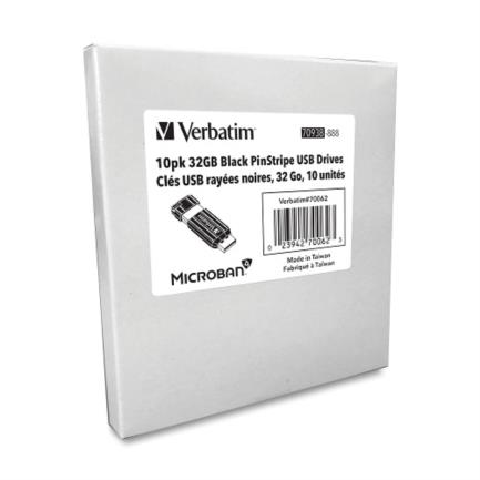 VERBATIM - Memoria USB VERBATIM Flash 2.0 PinStripe 32 GB (Paq 10 piezas)