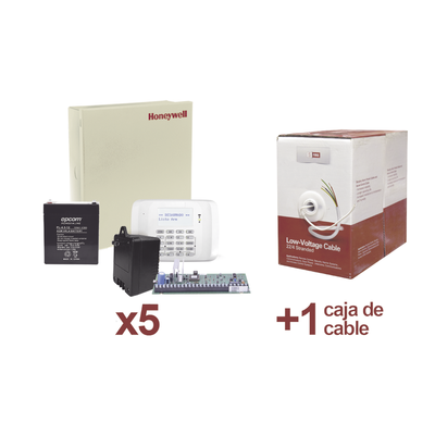 HONEYWELL HOME RESIDEO - Kit de 5 paneles VISTA48 con Batería, Transformador y una caja de Cable de 305 m.