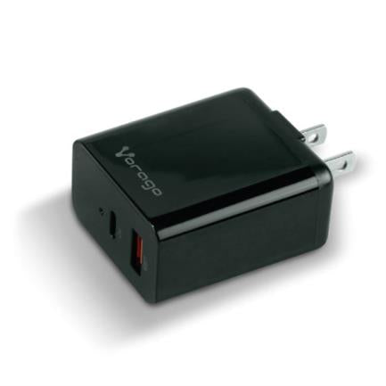 VORAGO - Cargador Vorago Quick Charge AU-350 para Pared 3.0A PD 20W USB A-C Color Negro