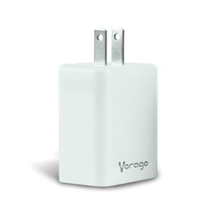 VORAGO - Cargador Vorago Quick Charge AU-350 para Pared 3.0A PD 20W USB A-C Color Blanco