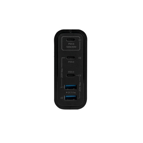 VORAGO - CARGADOR DE PARED VORAGO AU-600 TIPO C 100W PD 5 PUERTOS QUICK CHARGE 3.0 NEGRO