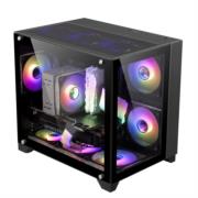 VORAGO - Gabinete Game Factor CSG570 mATX Fishtank Doble Cristal Templado USB 2.0/3.0 120mm Color Negro