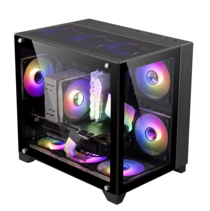 VORAGO - Gabinete Game Factor CSG570 mATX Fishtank Doble Cristal Templado USB 2.0/3.0 120mm Color Negro