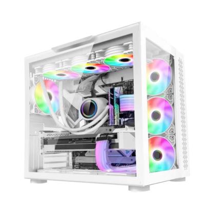 VORAGO - Gabinete Game Factor CSG700 ATX Fishtank Panel Lateral Vidrio Templado USB 2.0/3.0 Color Blanco