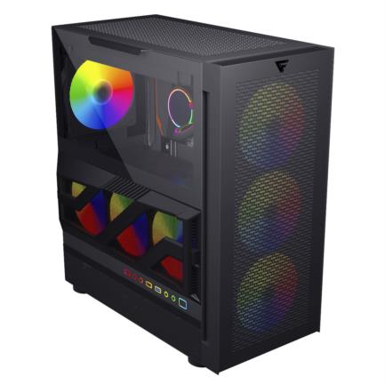 VORAGO - Gabinete Game Factor CSG800 ATX Vidrio Templado Interacción Lateral con RGB USB 2.0/3.0 Color Negro