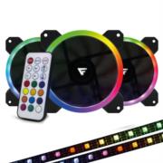 VORAGO - Kit Ventiladores Game Factor FKG400 3 Fans 12mm RGB 2 Tiras Led Control Remoto