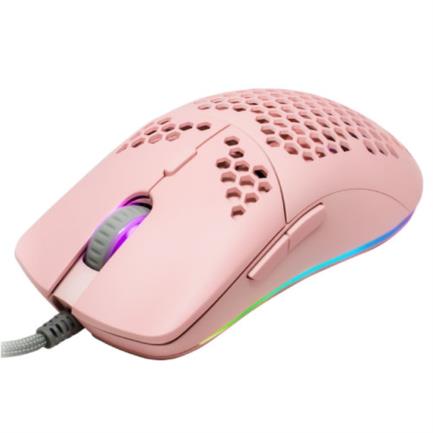 VORAGO - Mouse Game Factor MOG601 Ultralight RGB Sensor PMW3389 16000 dpi 7 Botones Clic Láser Color Rosa