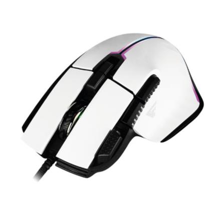 VORAGO - Mouse Game Factor MOG602 Click Láser Pixart 3370 19000 dpi 8 Botones Iluminación RGB Color Blanco
