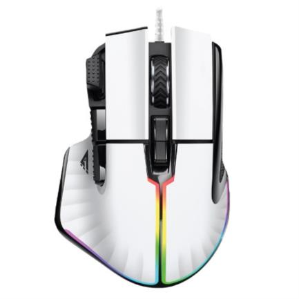 VORAGO - Mouse Game Factor MOG602 Click Láser Pixart 3370 19000 dpi 8 Botones Iluminación RGB Color Blanco
