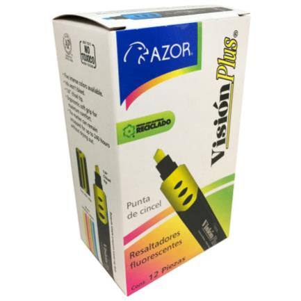 VISION PLUS - Marcador Resaltador Visión Plus Color Amarillo Fluorescente C/12 Pzas