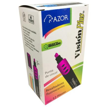 VISION PLUS - Marcador Resaltador Visión Plus Color Rosa Fluorescente C/12 Pzas