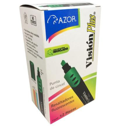 VISION PLUS - Marcador Resaltador Visión Plus Color Verde Fluorescente C/12 Pzas