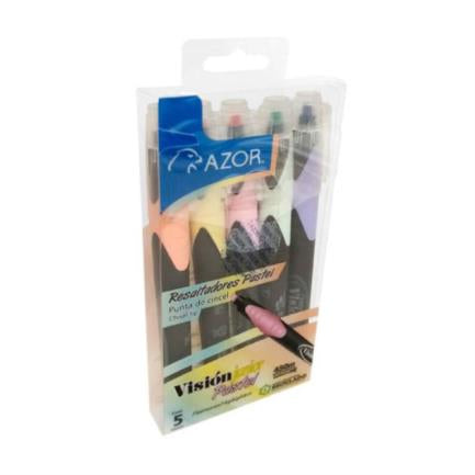 VISION PLUS - Resaltador Azor Visión Junior Punta Cincel 4mm Colores Pastel Surtidos C/5 Pzas