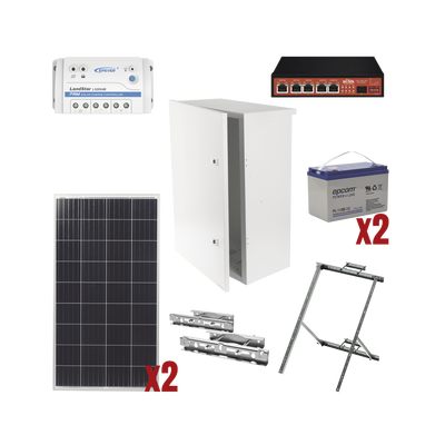 EPCOM POWERLINE - Kit Solar Witek de 28 W con 5 Puertos PoE 802.3 af y PoE Pasivo 24 V para alimentar Camaras IP y un Enlace Punto a Punto en 24 Vcc
