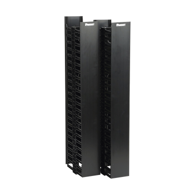 PANDUIT - Organizador Vertical NetRunner, Doble (Frontal y Posterior), Para Rack Abierto de 45 Unidades, 4.9in de Ancho, Color Negro