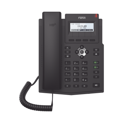 FANVIL - Teléfono IP empresarial para 2 lineas SIP con pantalla LCD, Códec Opus, conferencia de 3 vías, PoE.