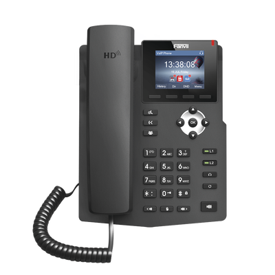 FANVIL - Teléfono IP empresarial para 2 lineas SIP con pantalla LCD de 2.8 pulgadas a color, puertos Gigabit y conferencia de 3 vías, PoE