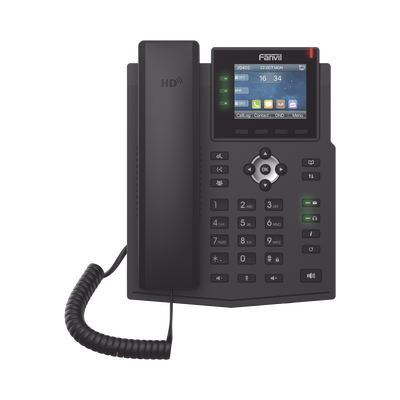 FANVIL - Teléfono IP Empresarial con Estándares Europeos, 6 lineas SIP con pantalla LCD a color, puertos Gigabit, IPv6, Opus y conferencia de 3 vías, PoE/DC