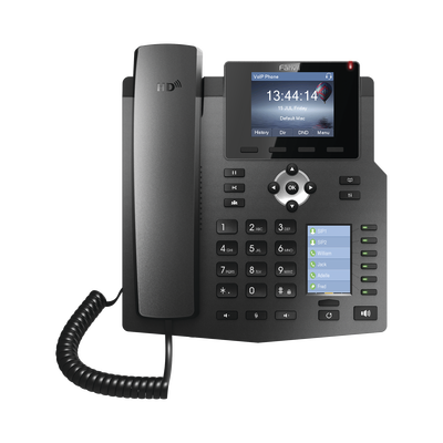FANVIL - Teléfono IP empresarial para 4 líneas SIP con 2 pantallas LCD, 6 teclas BLF/DSS, conferencia de 3 vías, PoE