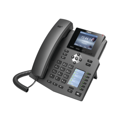 FANVIL - Teléfono IP empresarial para 4 líneas SIP con 2 pantallas LCD, 6 teclas BLF/DSS, conferencia de 3 vías, PoE