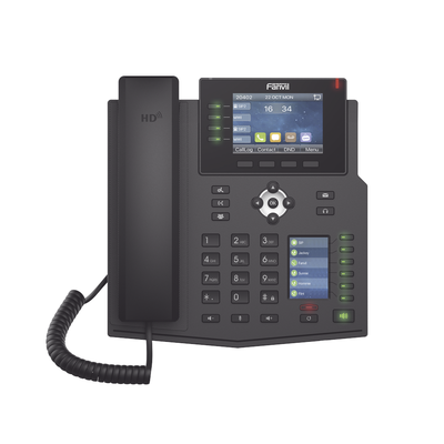 FANVIL - Teléfono IP Empresarial con Estándares Europeos, 16 líneas SIP con pantalla LCD a color 3.5", 30 teclas DSS/BLF, puertos Gigabit, IPv6, Opus y conferencia de 3 vías, PoE/DC