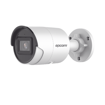 EPCOM - Bala IP 4 Megapixel / Lente 2.8 mm / 40 mts IR EXIR / IP67 / WDR 120 dB / PoE / Micrófono Integrado / ACUSENSE (Filtro de Falsas Alarmas) / Ultra Baja Iluminación