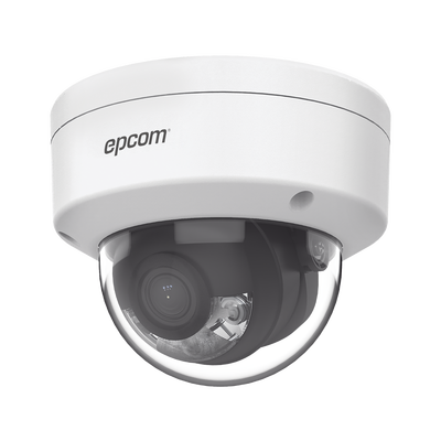 EPCOM - Domo IP 4 Megapixel / Lente 2.8 mm / ACUSENSE / ColorVu (30 mts Luz Blanca) / PoE / H.265+ / IP67 / IK08 / WDR 120 dB / Micro SD