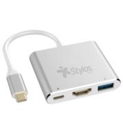 XZEAL - Hub 3 en 1 Stylos USB C a HDMI + USB 3.0 + USB C con Caja Gris