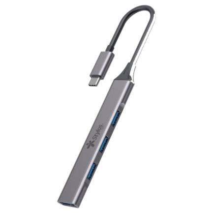 XZEAL - Hub 4 en 1 Stylos USB C a 3xUSB 2.0 + 1xUSB 3.0 con Caja Gris