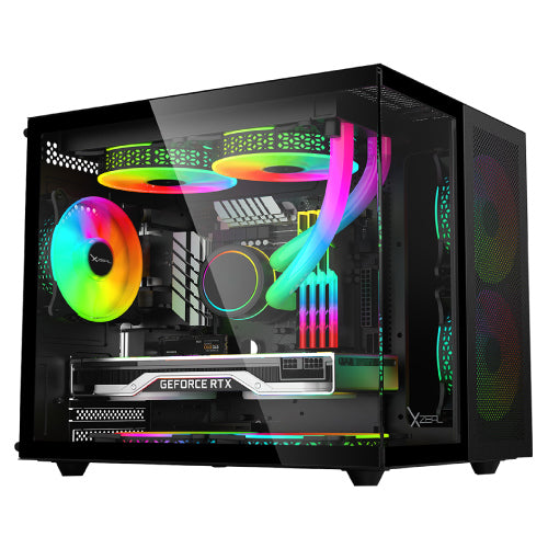 XZEAL - Gabinete Xzeal CUBO Mini-Tower Micro-ATX/Mini-ITX USB 2.0/3.0 sin Fuente 3 Ventiladores Instalados Negro