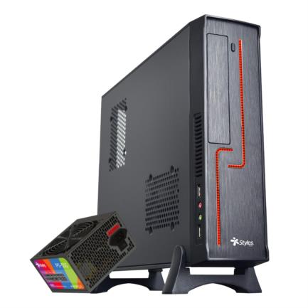 XZEAL - Gabinete Oficina Keelan Slim ITX Stylos 2xUSB 1.0 1xUSB 3.0 puerto 3.5mm línea roja con fuente de poder 550W