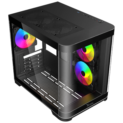 XZEAL - Gabinete Curvo Xzeal M-ATX/ITX 2x USB 2.0 + 1x USB 3.0 + 3.5 mm + 3 Ventiladores RGB Negro